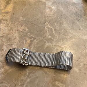 Vintage Sarah Coventry nocturne, Silvertone mesh bracelet with owl, purple eyes